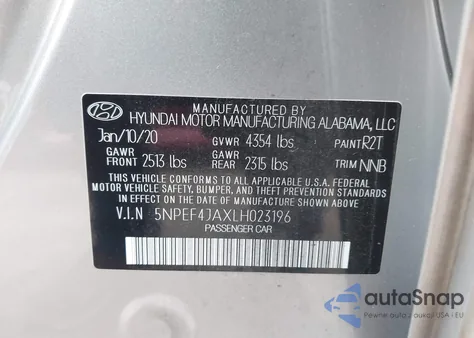 2020 Hyundai Sonata Sel from USA, damaged, VIN 5NPEF4JAXLH023196